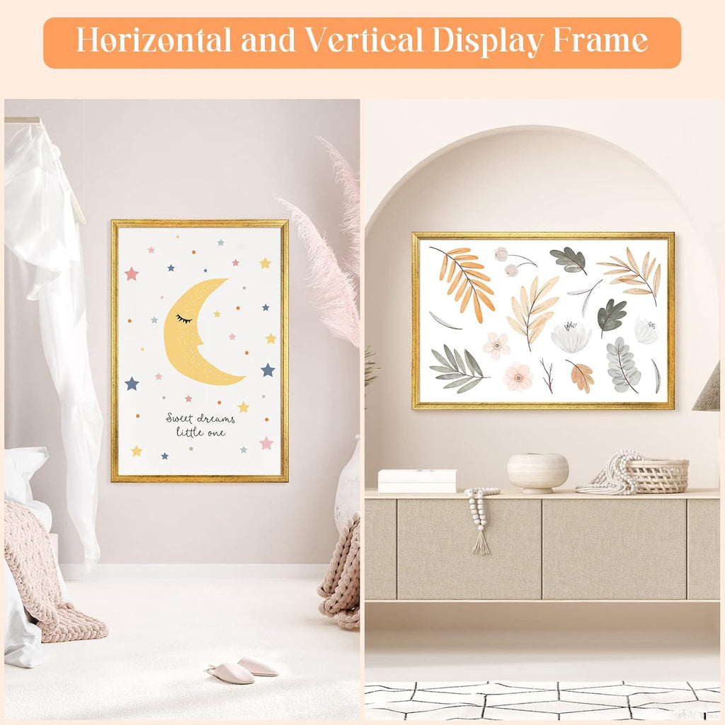 24x36 Poster Frame Gold, Ornate Natural 36x24in Picture Photo Frame, Modern Golden 24 x 36inch Gallery Wall Frame