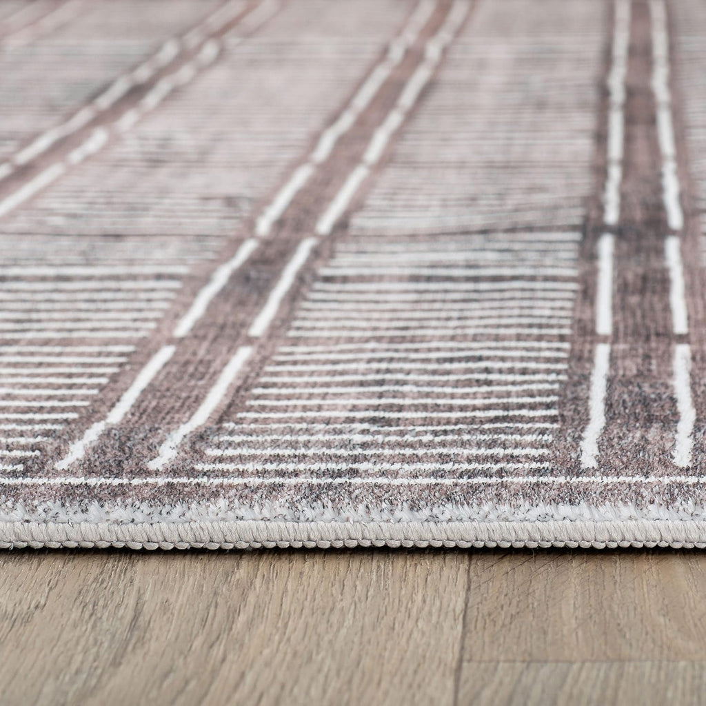 Bohemian Stripe Non-Slip Washable Lines Runner Rug Brown