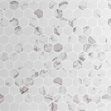 Statuario Hexagon Glazed Porcelain Mesh Mounted Wall Tile Flooring