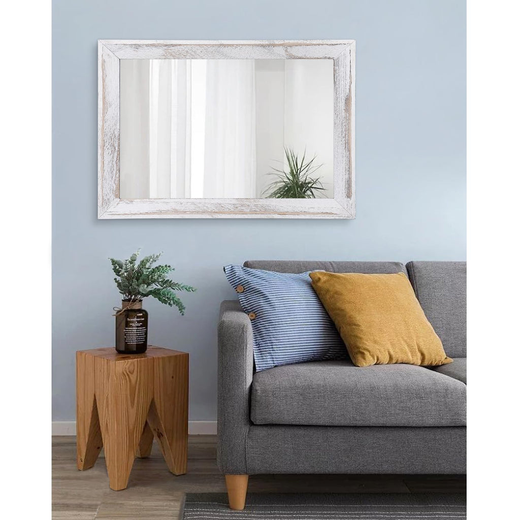 Mirrors for Wall Rustic Wood Framed Hanging Mirror 28"x20" Decorative for Farmhouse Bedroom Bathroom Living Room