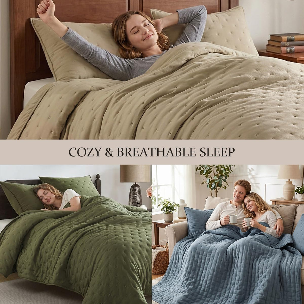 Cloud Oversized King Quilt Sets with Pillow Shams, Beige California Cal King Lightweight Soft Coverlet Bedspread, Tan