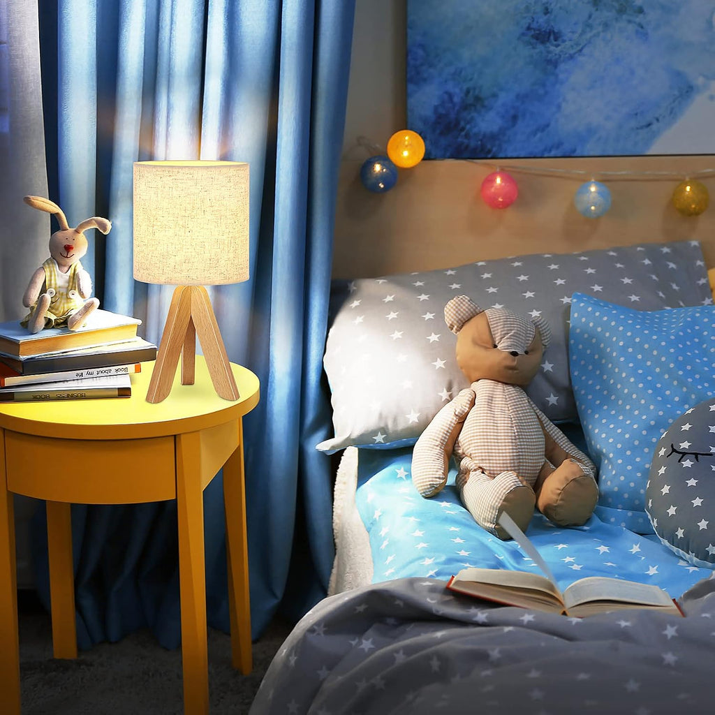 Small Table Lamp Cute Kids Desk Lamp Nightstand Bedside Lamp with Fabric Shade for Children Room Study Room Bedroom