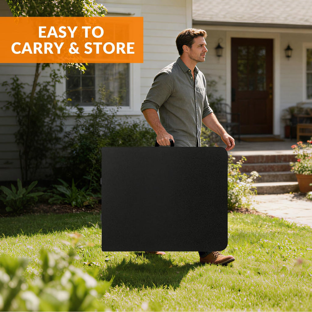 6FT Folding Table, Fold in Half Heavy Duty Plastic Utility Table with Carrying Handle, Black | HDPE Top for Indoor