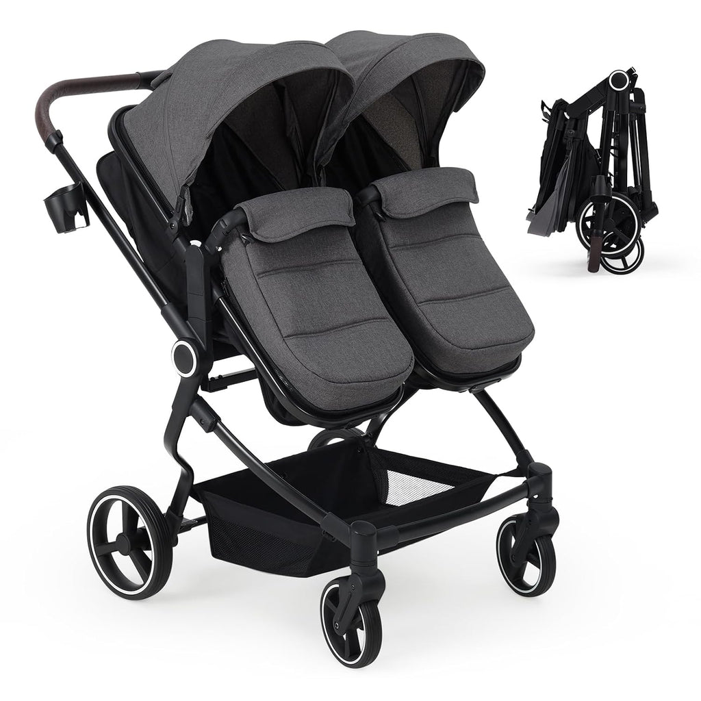 Side by Side Double Stroller for Twins, Lightweight Compact Foldable Baby Travel Stroller with High Landscape Seat