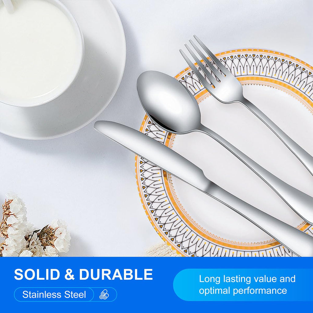 40-Piece Silverware Set for 8, Mirror Polished Stainless Steel Flatware with Dinner Knives, Forks and Spoons