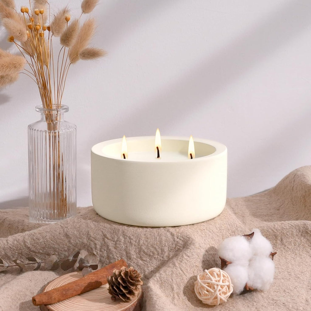 20oz Large Scented Candle - Vanilla Dreamscape, 3 Wick Non Toxic Soy Candle, Ivory White Ceramic Jar, Luxury Home