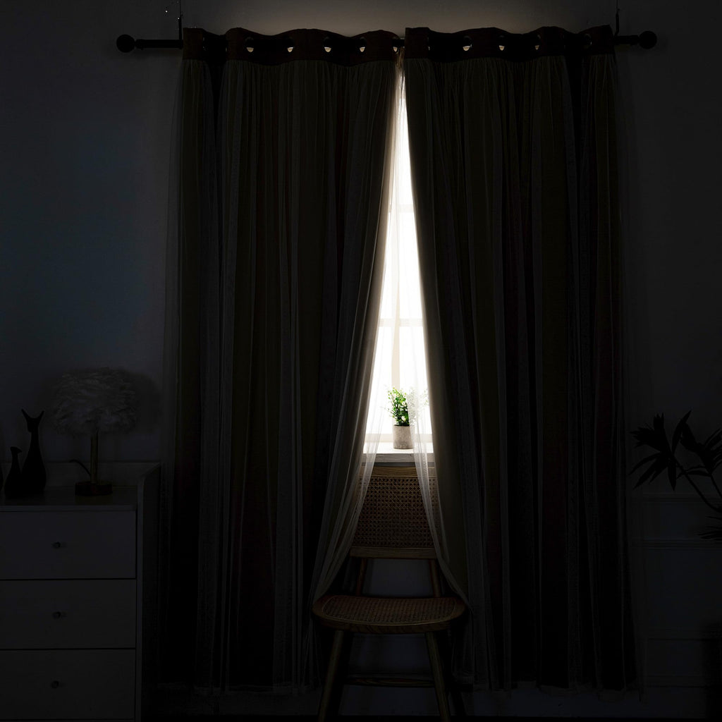 Blackout Curtains with Sheer Overlay, Gold, 52x84 Inches