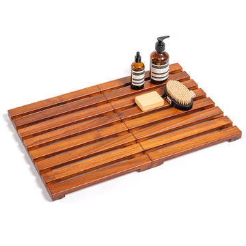 24"x16" Teak Shower Mat, Non‐Slip Solid Wood Bath Mat