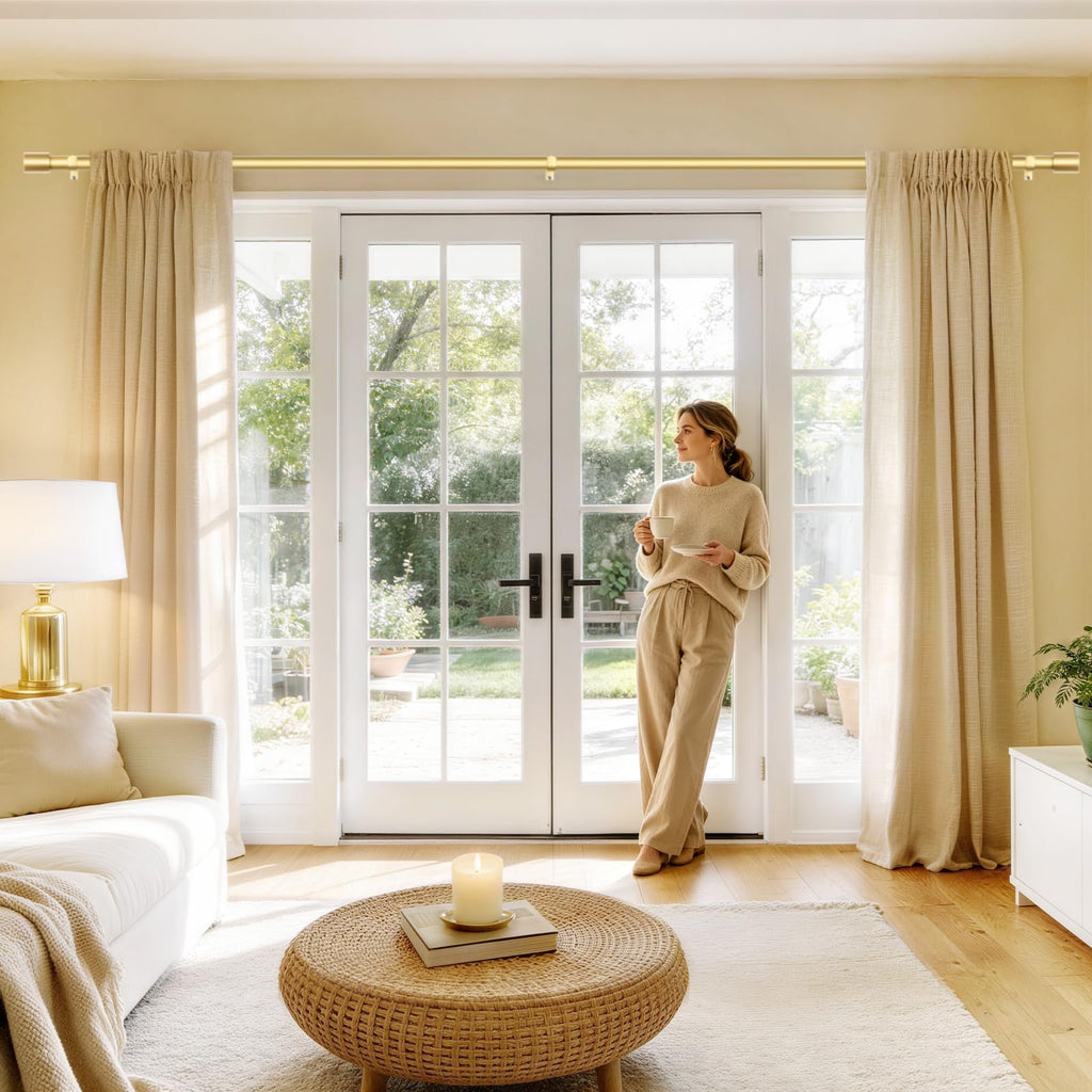 Gold Curtain Rod for Windows, 32 to 115 Inch, Modern Cap Finials