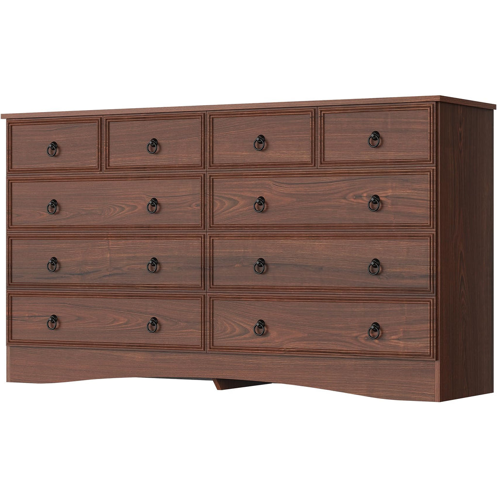 With 10 Drawers, Large Chest of Drawers Storage Organizer, Long Storage TV Stand Cherry Wood