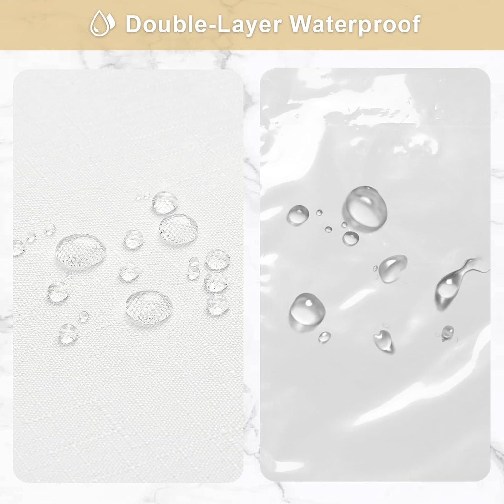 3 in 1 White Slub Shower Curtain Liner Set -72x72 | 3 in 1 White Slub Shower Curtain Set with PEVA Liner and 12 Steel