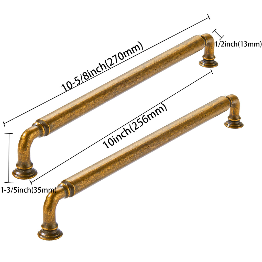 5 Pack 10 Inch Hole Center Antique Brass Cabinet pulls Heavy-Duty Solid Vintage Brass Cabinet Handle Hardware