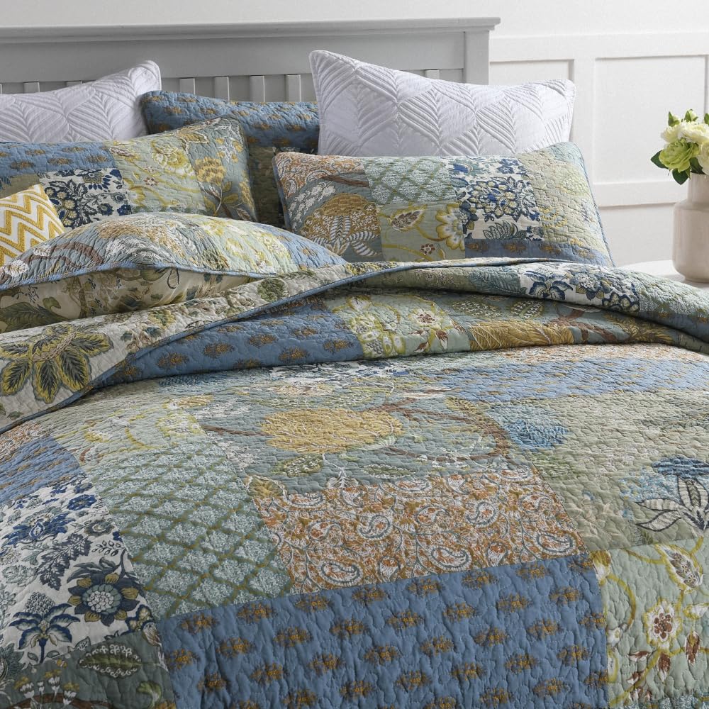 Cotton Bedspread Quilt Sets with 2 Shams, Soft Reversible Bedding Coverlet Sets Oversized California King Comforter