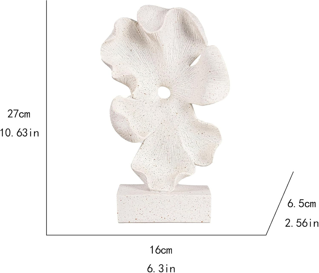 Abstract Flower Sculpture, White Speckled Resin, 10.63 x 6.3 x 2.56 in, Modern Decorative Figurine on Base