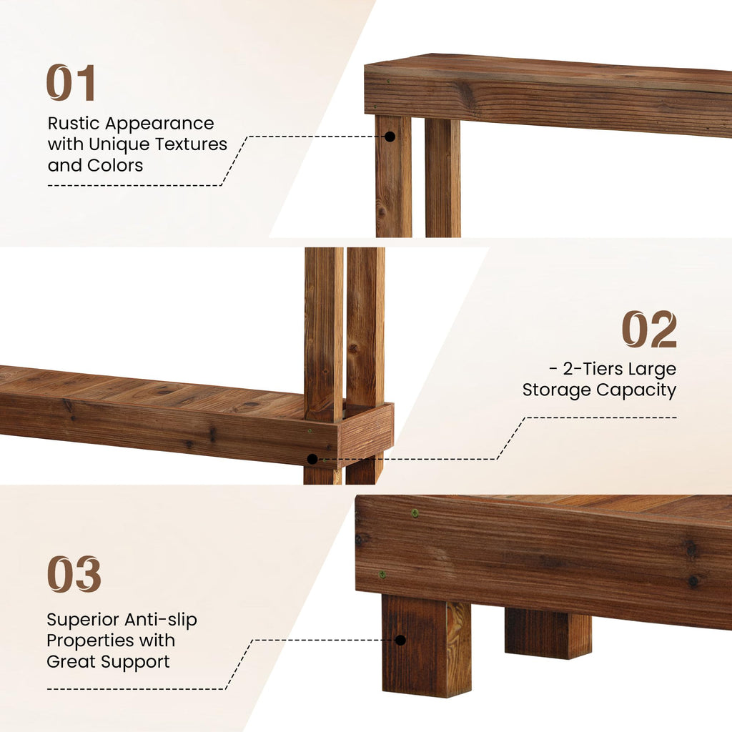46" Long Farmhouse Console Table, Solid Wood, Natural Brown