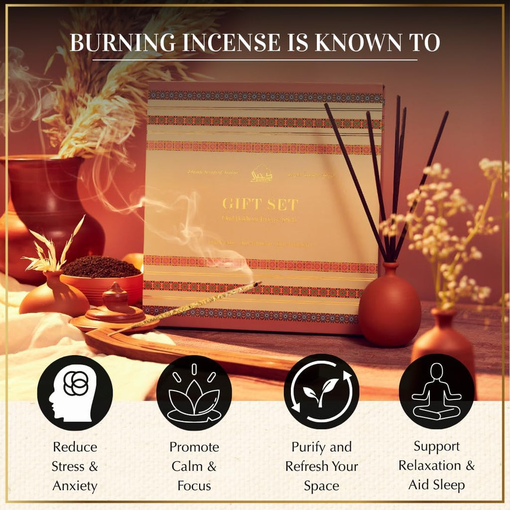Arabian Oud Incense Sticks Gift Set|90 bakhoor Sticks & Holder - Set of 3