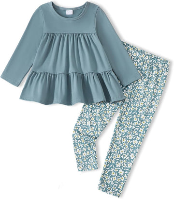 Toddler Girl Clothes Girls Fall Outfits Kids Clothing Winter Long Sleeves Ruffle Hems Top Pant Set