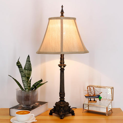 Farmhouse Table Lamp Antique Resin Base Traditional Rustic Mid-Century Desk Lamp 25.5 Inch Tall Offi