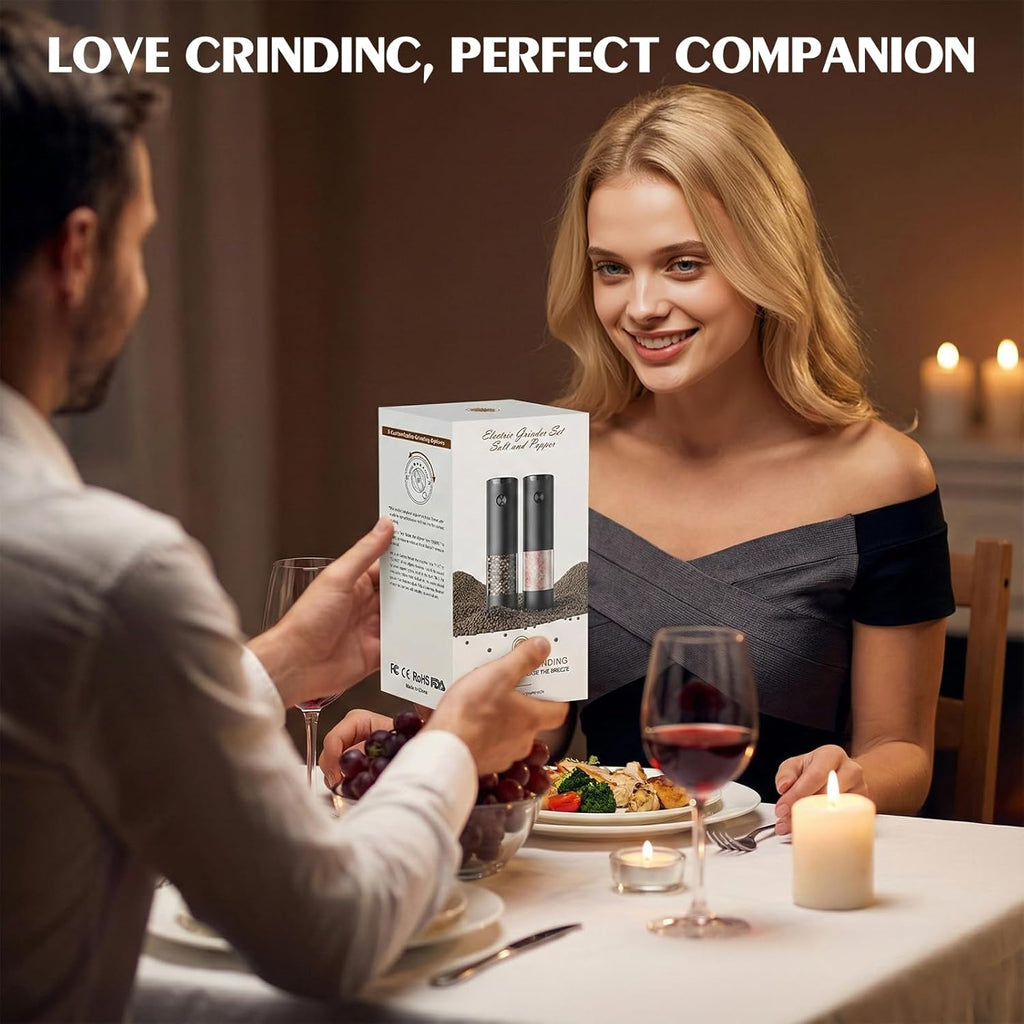 Electric Salt and Pepper Grinder Set Automatic Battery Pepper Mill Shakers Adjustable Coarseness Upgraded Larger - Set of 2
