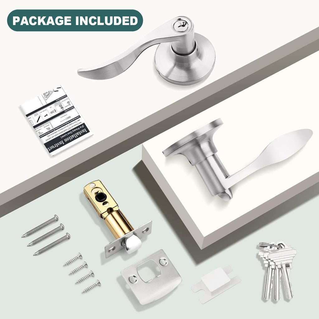 Entry Door Handles with Lock and Same Keys, Brushed Nickel Keyed Aliked Entry Door Lock Sets Doors - Door Lever