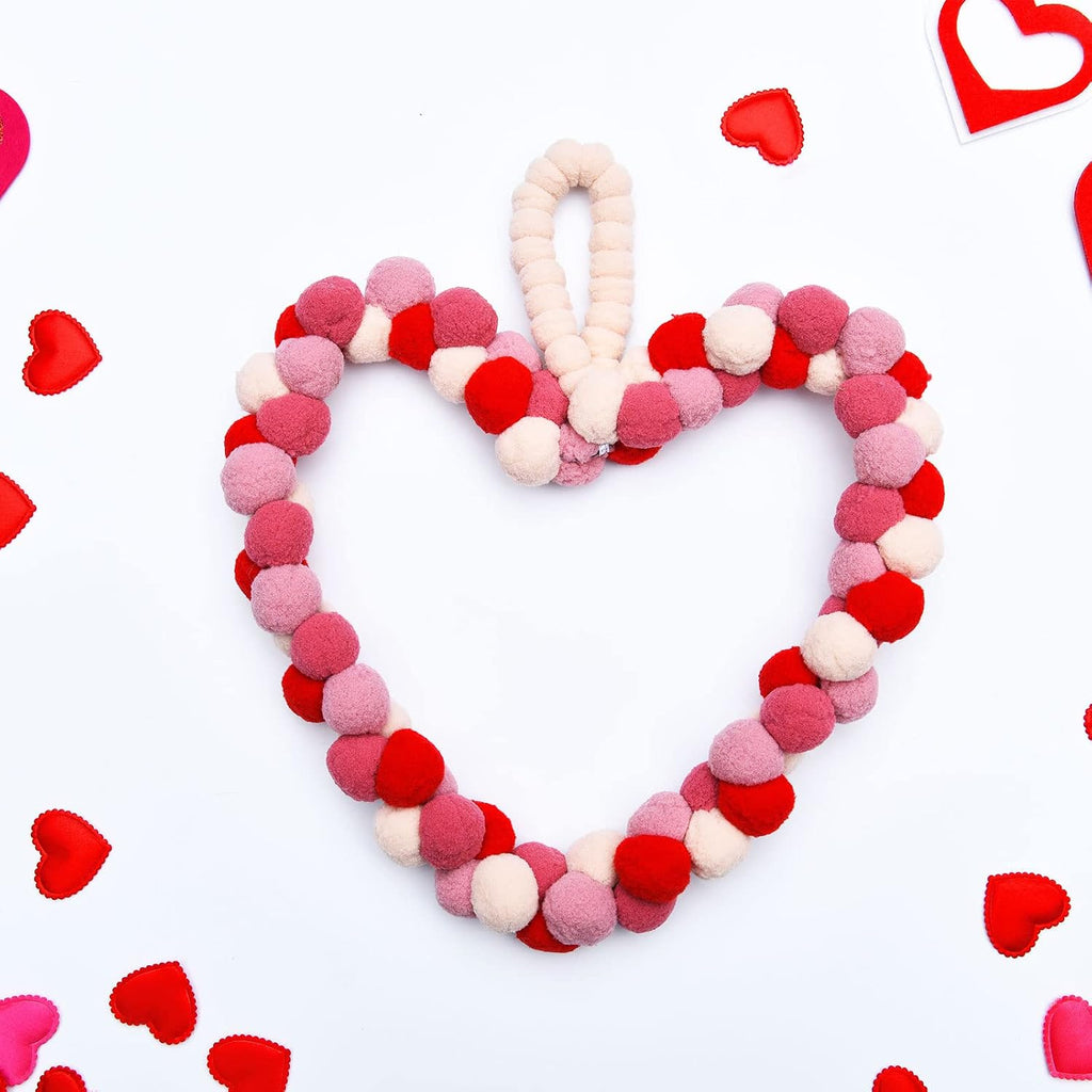 Valentine's Day Felt Pom Pom Wreath - 10 Inch Heart Shape Style Front Door Decor