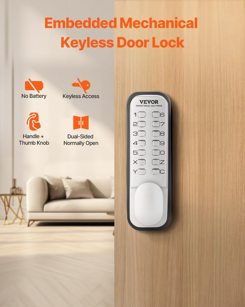 Mechanical Keyless Entry Door Lock, 14 Key Mechanical Door Lock, Mechanical Keypad Door Knob, Single-Side Stainless