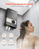 Tankless Water Heater Electric, 27KW 240V Black Instant Water Heater, LCD Touch Screen, Digital Temperature Display