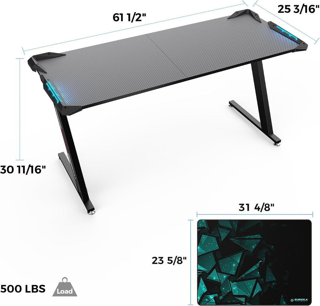 Gaming Desk with LED Lights Home Office RGB Table, Small Gaming Desk, Computer Table, Black