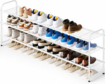 3-Tier Long Shoe Rack for Closet Metal Shoe Organizer, Wide Stackable Shoe Storage Shelf with Sturdy Wire Grid for