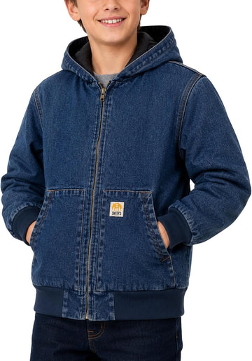 Boys Winter Coat, Insulated Canvas Hooded Jacket Full Zip