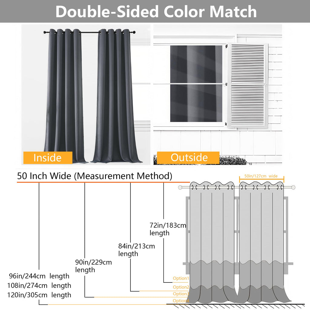 Grey Extra Long 10ft Curtains 120 Inches Long 2 Panels Set, Room Darkening Light Blocking Solid Thermal Insulated