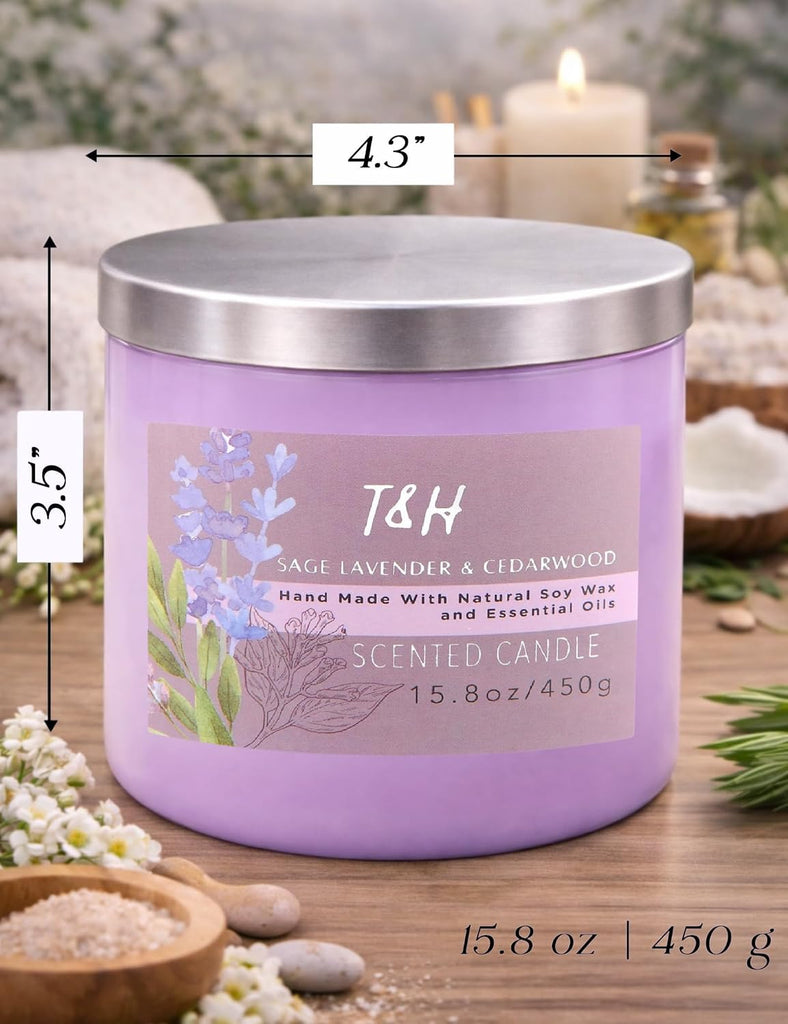 Sage Lavender Cedarwood 3-Wick Soy Candle, 15.8 oz Scented Candle - Set of 158