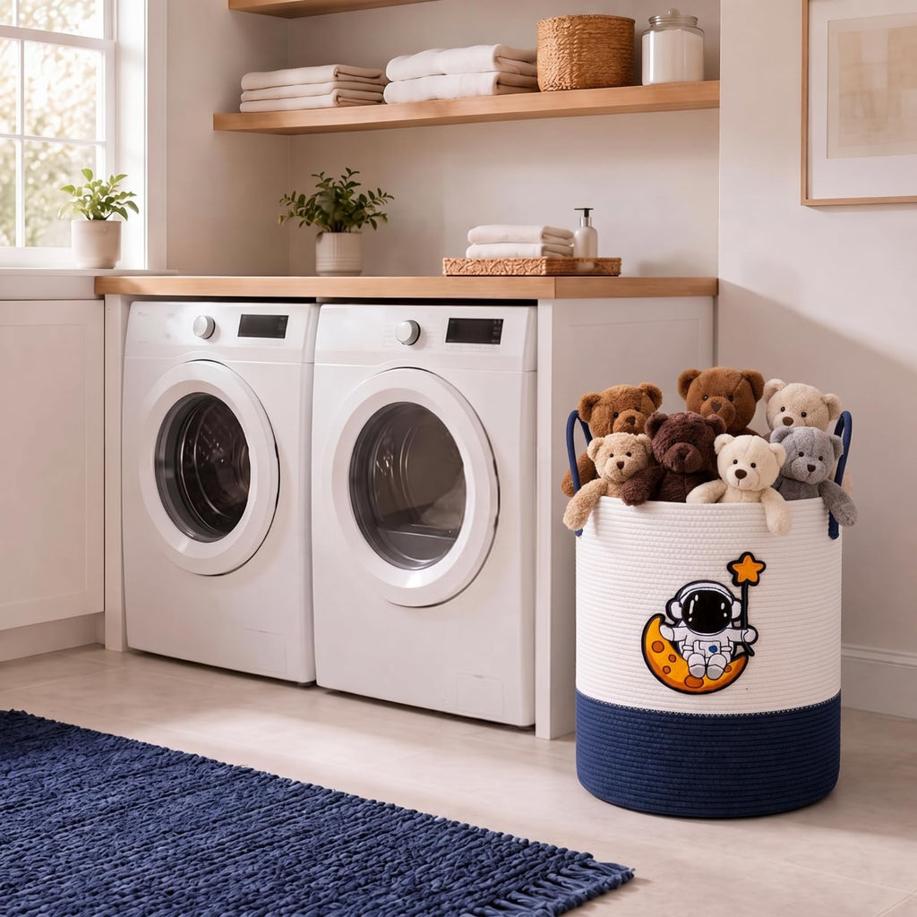 Space Astronaut Laundry Hamper Large Cotton Rope Storage Basket