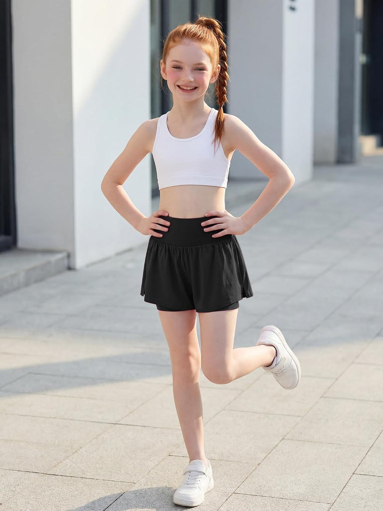 Girls Athletic Shorts Flowy Running Butterfly Short with Pockets