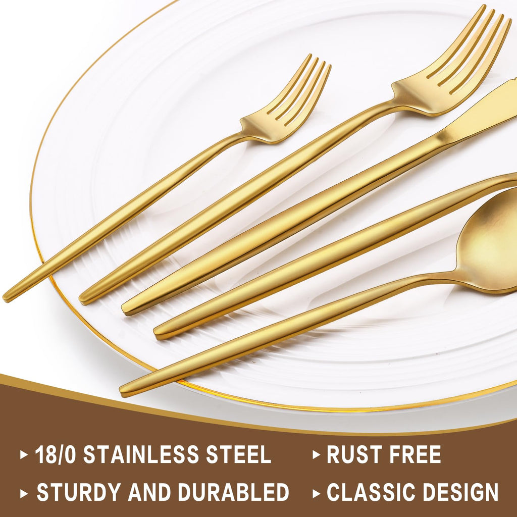30-Piece Gold Silverware Set, Flatware Set for 6, Food-Grade Stainless Steel Cutlery Set, Includes Spoons Forks