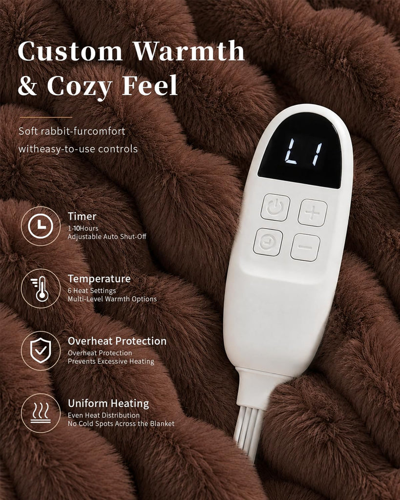 Heated Blanket 72"x84" Bed, Soft Flannel Electric Blanket Fuzzy