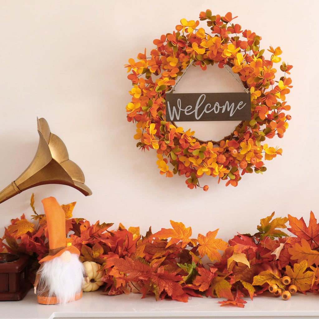 Fall Wreaths for Front Door 20 Inch Autumn Wreath Artificial Thanksgiving Wreath with Welcome Wooden Brand and