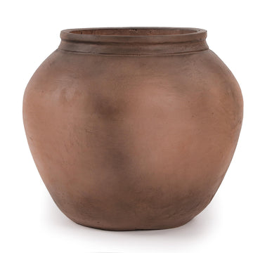12" H x 14" Dia Weathered Brown Fiberstone Planter Pot with Drainage Hole, Vintage Indoor Outdoor Flower Pot, Porch