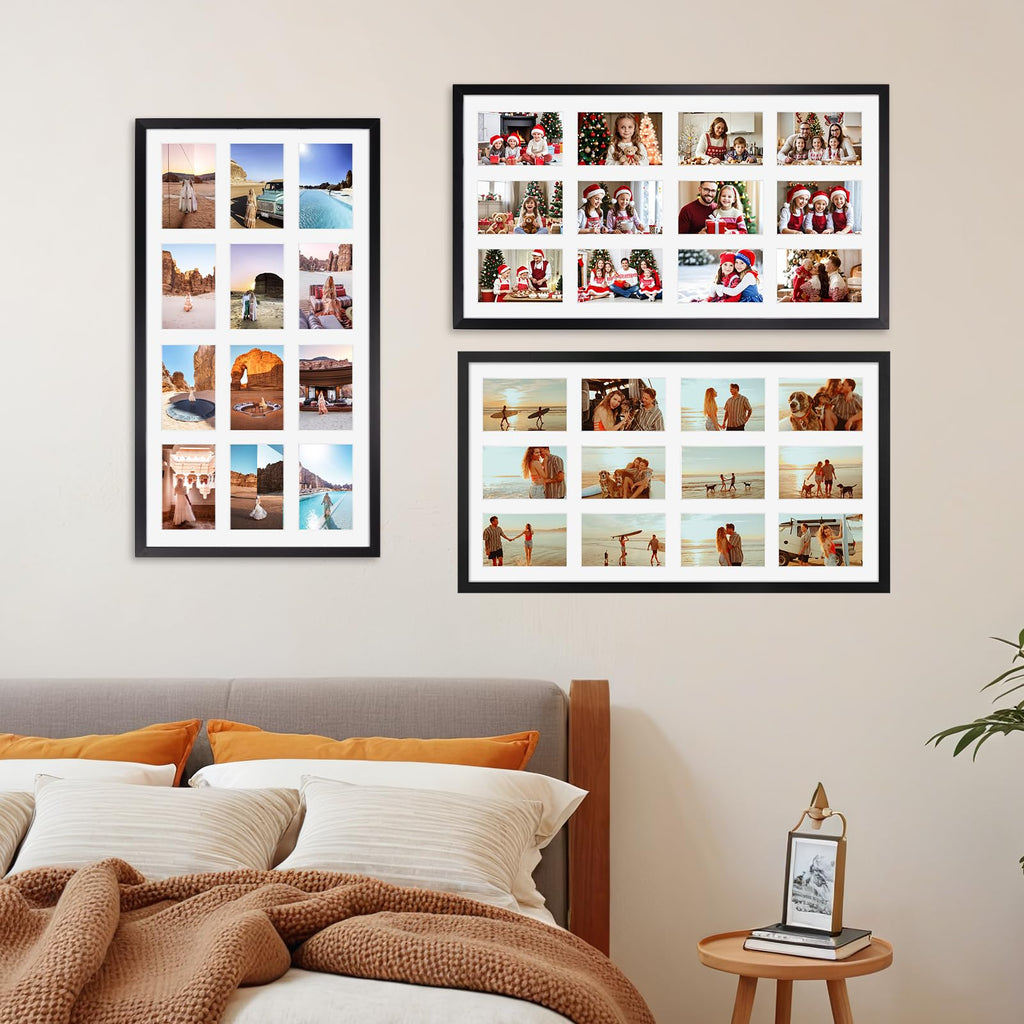 12 Opening Collage Picture Frame 4x6, Black Photo Frame Collage Display Multiple 4 by 6 inch Photos with Mat for Wall