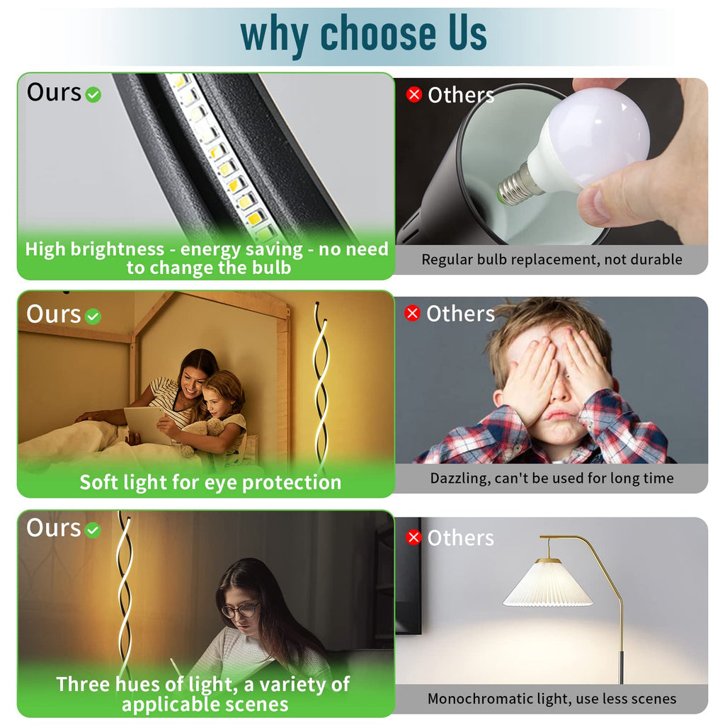 Modern Floor Lamps Black 3‐Color Remote Dimmable