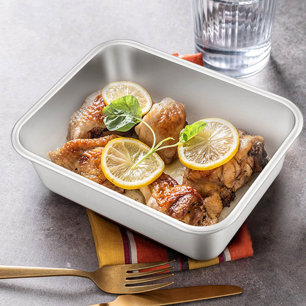 Deep Lasagna Pan Set of 2, Stainless Steel Rectangular Roasting Baking Pans, 12.75 x 10 & 10.6x8.3 Inches Roaster