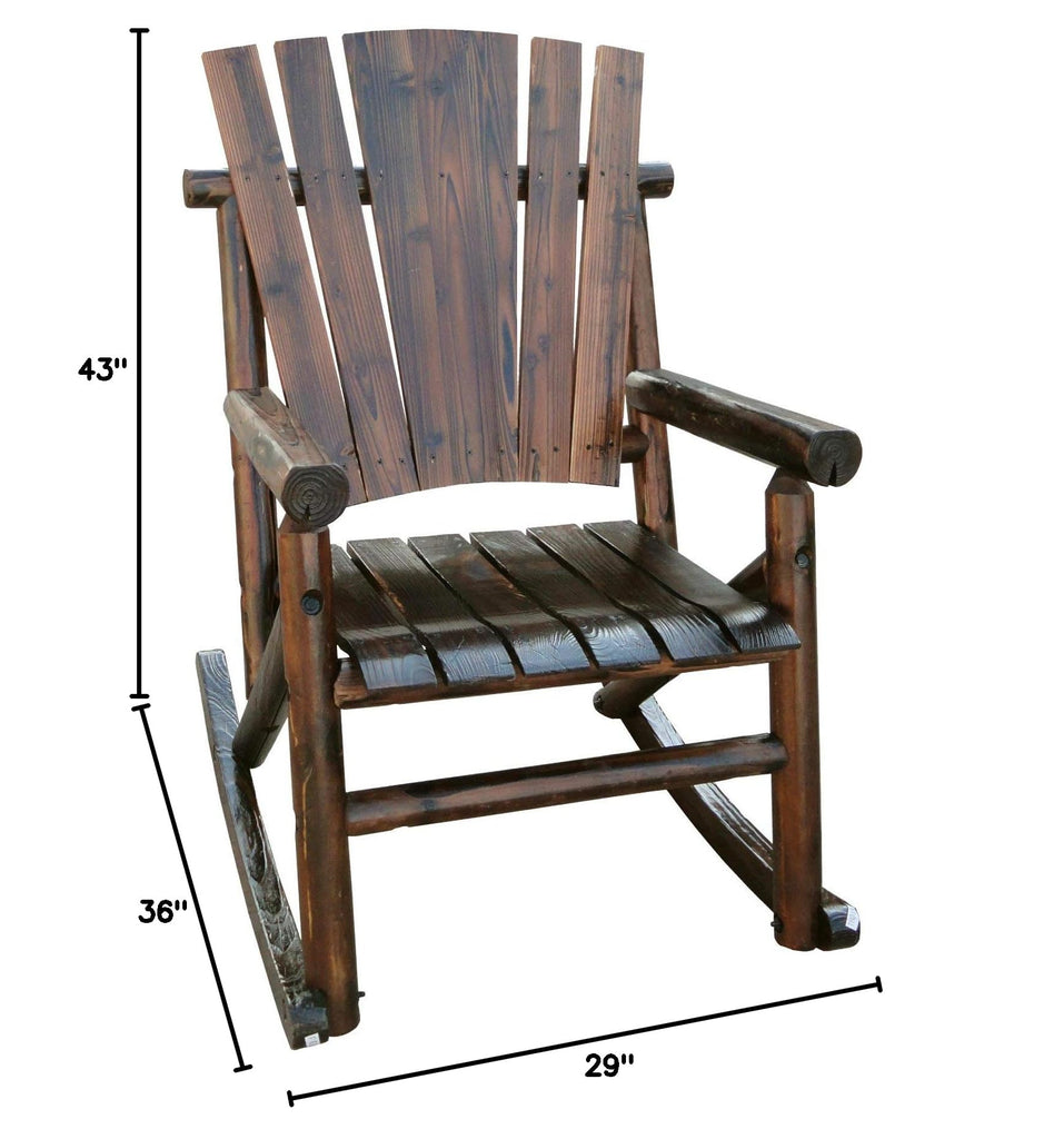 Char-Log Single Rocker, Adult Outdoor Indoor Wood Rocking Chair, Solid Pine and Fir Construction, Brown Finish for