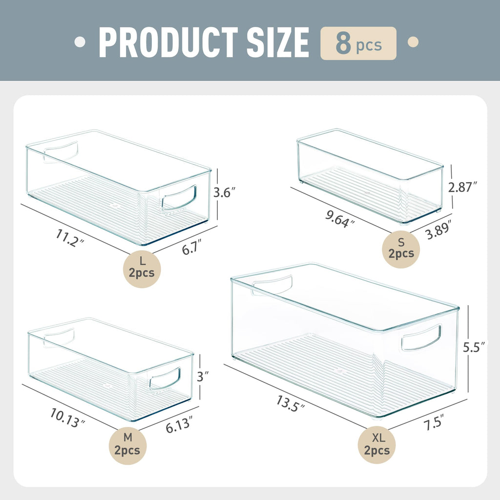 8 PACK Freezer Organizer Bins Fridge Organizers and Storage Stackable Refrigerator Organizers Bins with Side Handles