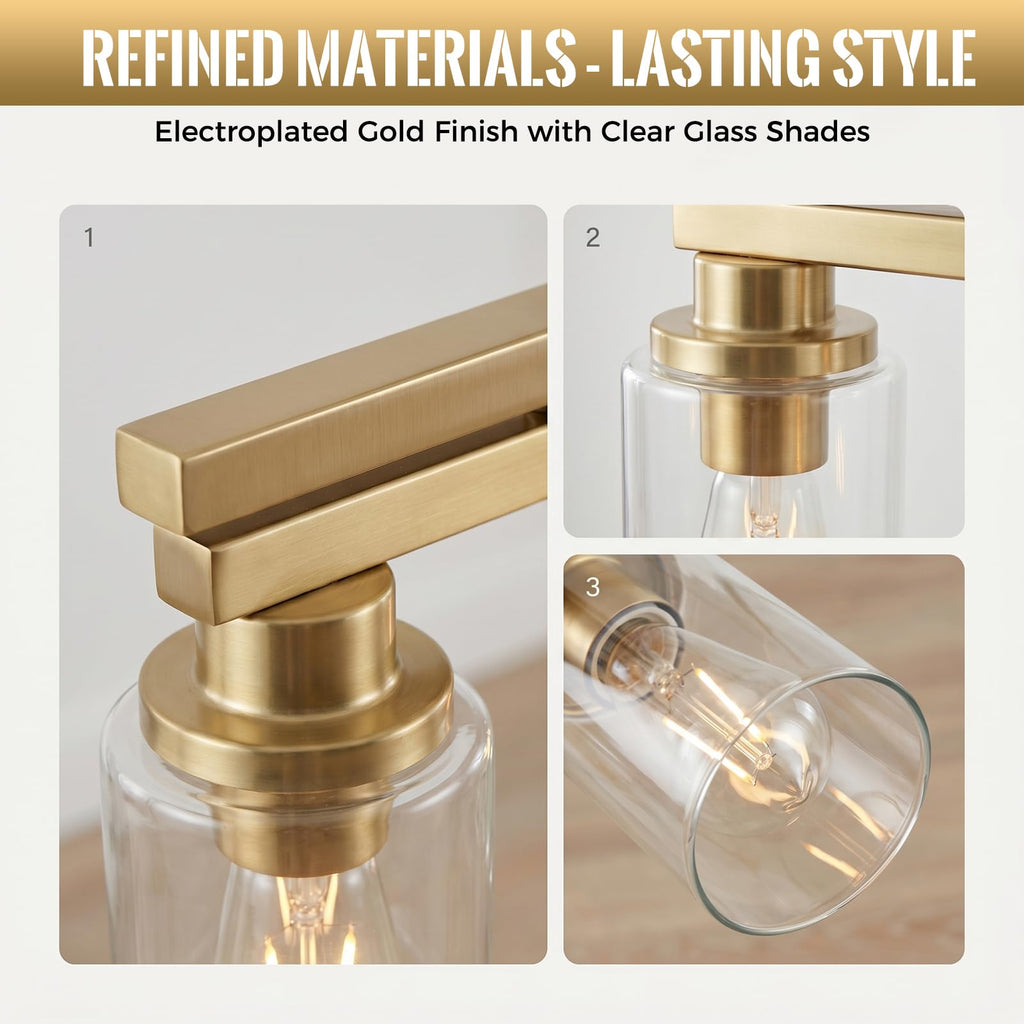 Brushed Gold Linear Chandelier,43.3" Dining Room Light Fixture