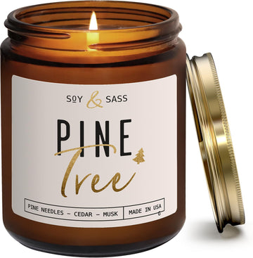 Pine Candle, Pine Scented Candles, Christmas Candles Scented - 'Pine Tree' Soy Candle, w/Fir Needles, Warm Cedar &