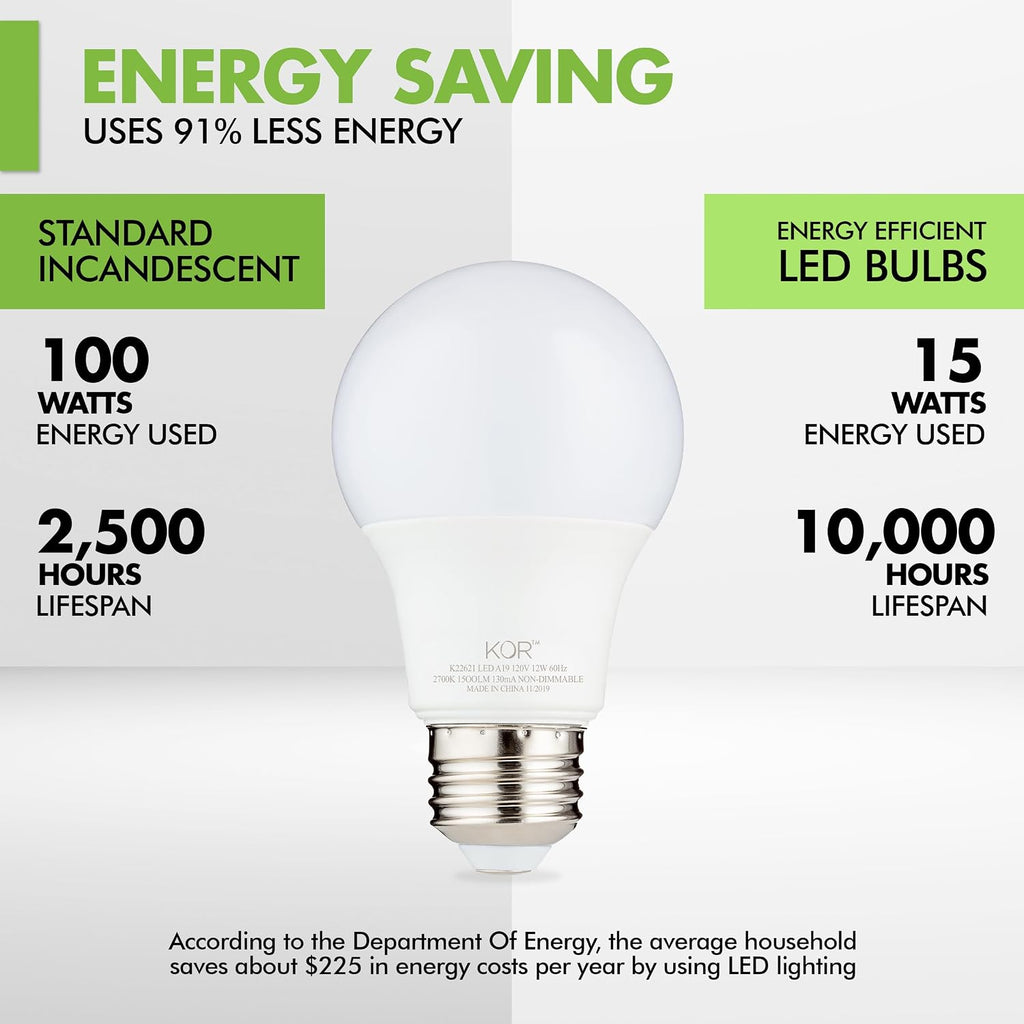 A19 LED Bulbs, 100W Equivalent, 5000K Bright White, 6 Pack, E26 Base