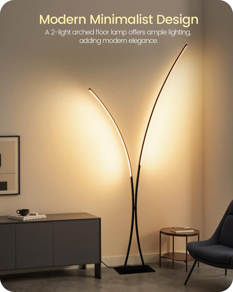 Modern 85.4" Arc Floor Lamp, 2 Lights Arched Standing Tall Lamp with Remote, X-Shaped Bright Curved Lamp, Dimmable