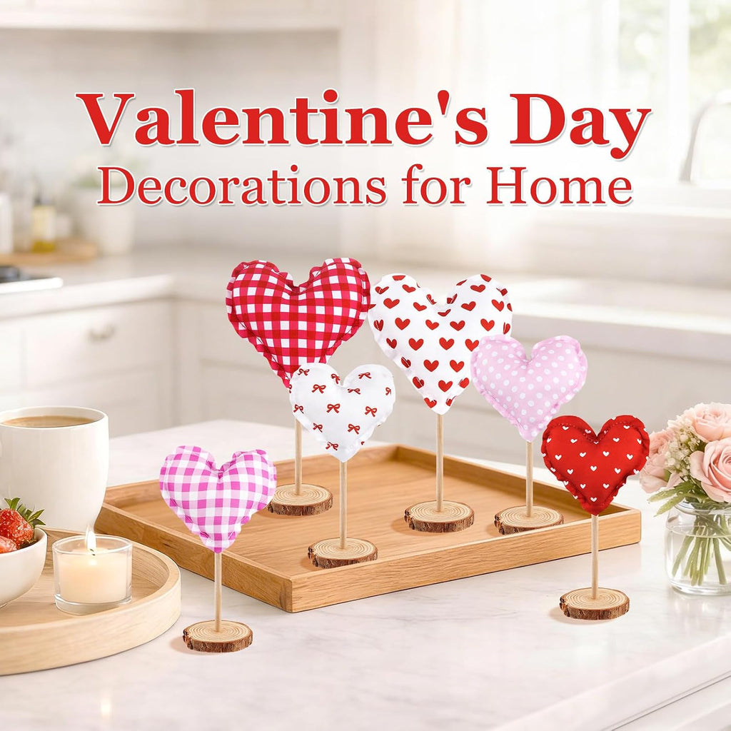 Valentines Day Decorations, Heart Valentines Home Decorations, Farmhouse Tabletop Centerpiece Valentines Day - Set of 6