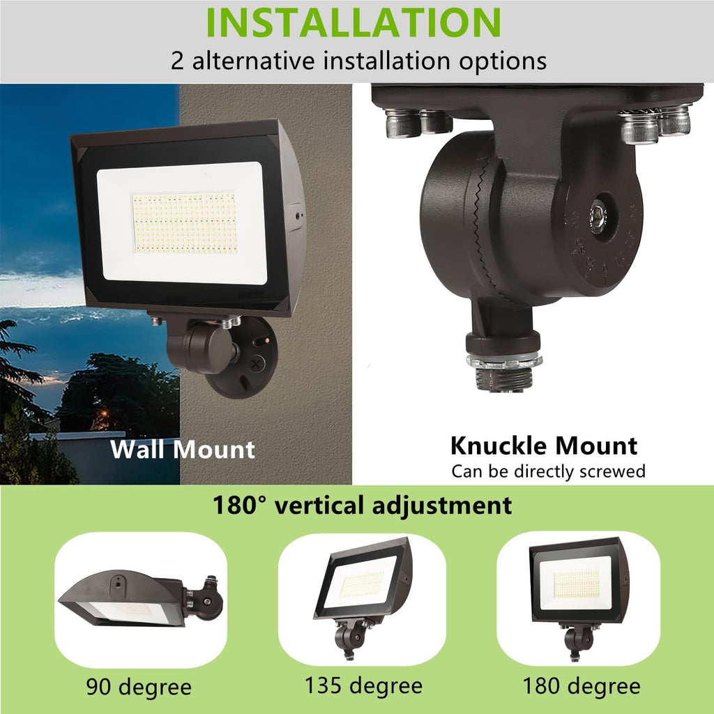 150W Outdoor LED Flood Light with Plate, 5000K Daylight 21000LM 100-277V, UL/DLC Waterproof LED Security Flood