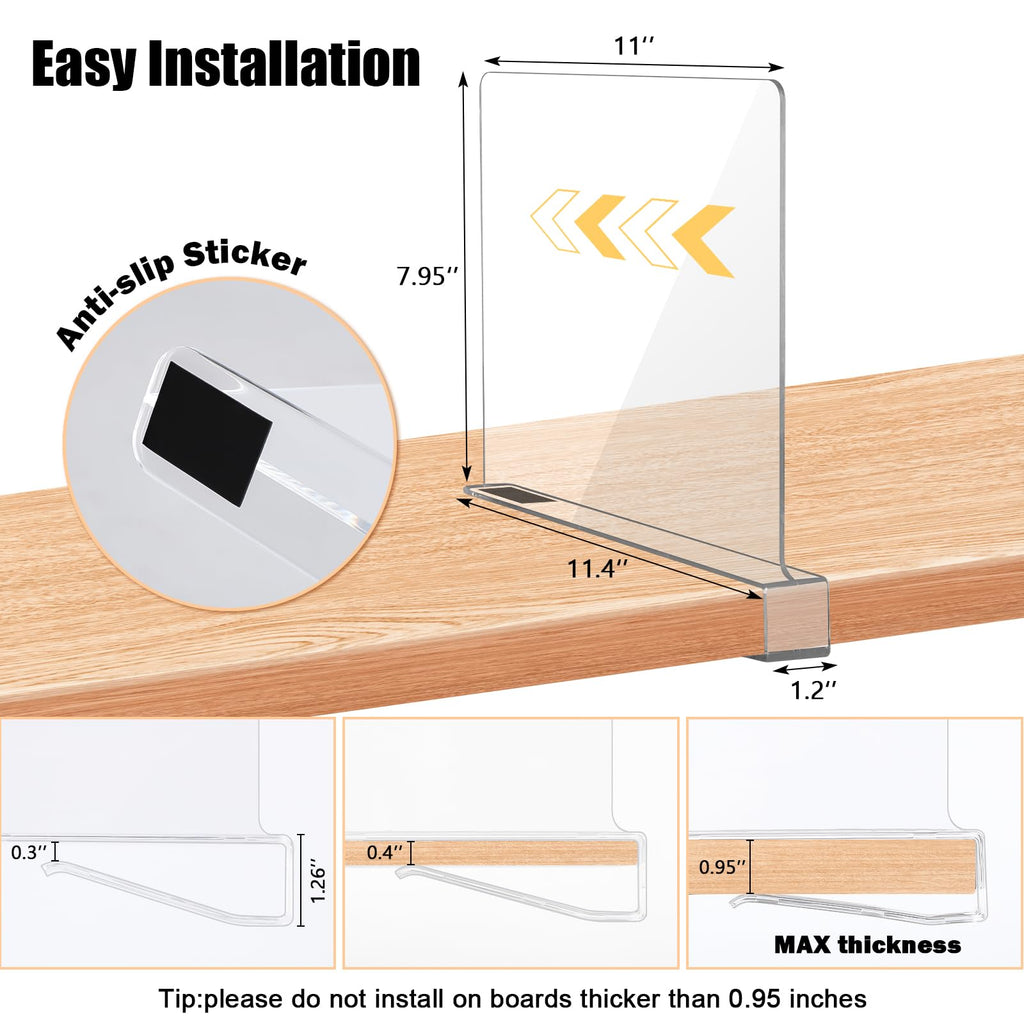 12 Pack Acrylic Shelf Dividers for Closet Organization